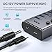 SSK 10 Port Powered USB 3.0 Hub, 60W Aluminium USB Charging Hub with DC 12V5A Power Adapter, Supports Simultaneous Fast Charge and 5Gbps Data Transmission,USB Extender Hub with 3.96ft/1.2m Long Cable