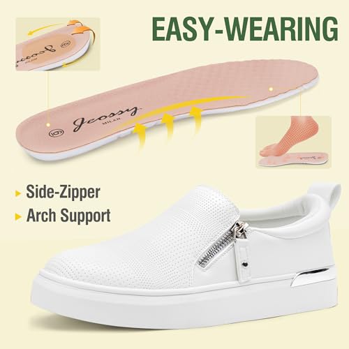 Image of Jeossy Women's Slip On Shoes Casual Fashion Sneakers 8010 Arch Support Loafers for Women with Zipper