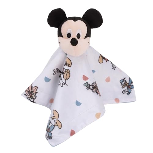 Image of Disney Mickey Mouse Light Blue, White, and Tan Super Soft Security Baby Blanket with Plush Mickey Mouse Head