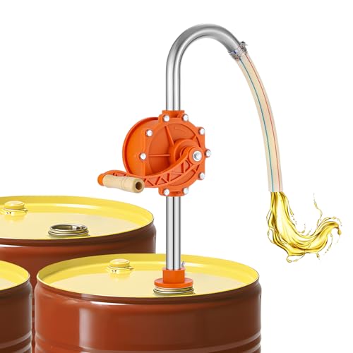 Poafamx 15-55 Gallon Drum Pump, 13 GPM High Flow Corrosion-Resistant Chemical Barrel Pump, Stainless Steel Manual Rotary Pump for Rapid Transfer of Water, Cleaners, DEF, Gasoline Diesel Fuel, and More