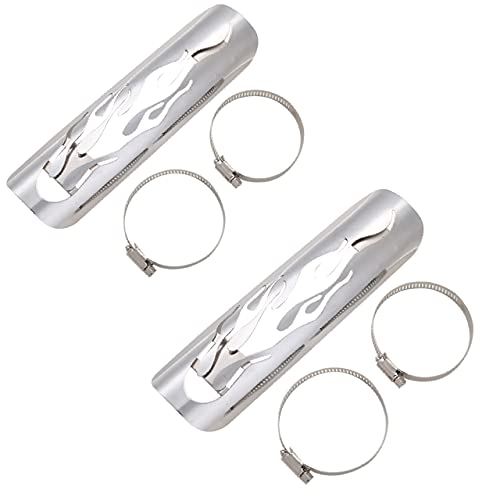 ヒロワールドトレード バイク用 マフラー ヒートガード ヒートシールド プロテクター マフラーガード ファイヤーパターン (シルバー2個)