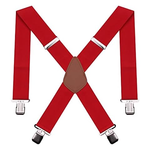 GUCHOL Red Suspenders for Men Heavy Duty 2" Wide High Elasticity and Strong Clip Adjustable Long Tall Cover