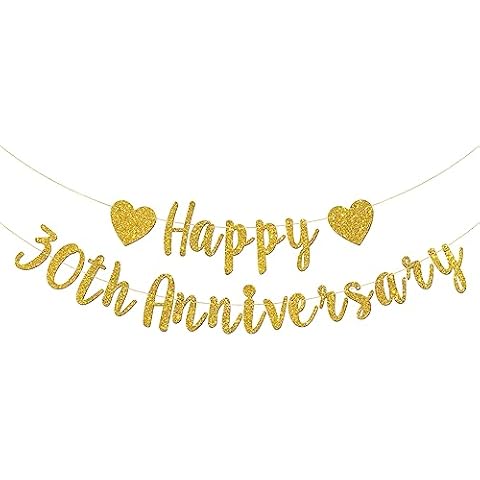 Talorine Happy 30th Anniversary Banner, 30th Wedding Anniversary, 30th Birthday, 30 Years Loved Party Decorations (Gold Glitter) Cover