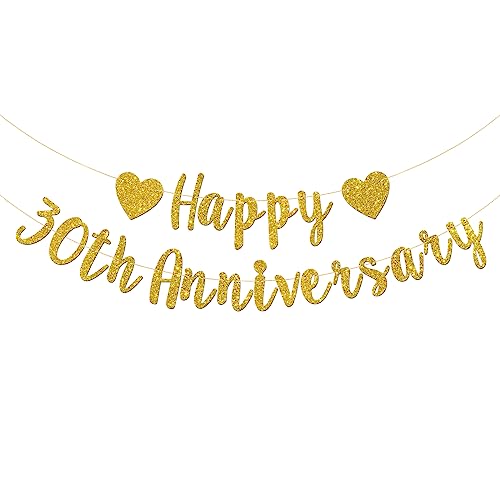 Talorine Happy 30th Anniversary Banner 30th Wedding Anniversary 30th Birthday 30 Years Loved Party Decorations (Gold Glitter)