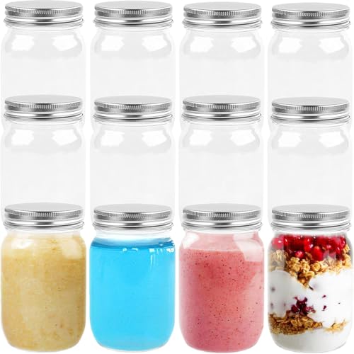 TUZAZO 12 Pack Plastic Mason Jars 8 Oz Clear Plastic Jars with Lids Small Storage Containers for Kitchen & Household | BPA Free Spice Jar | Candy Jar