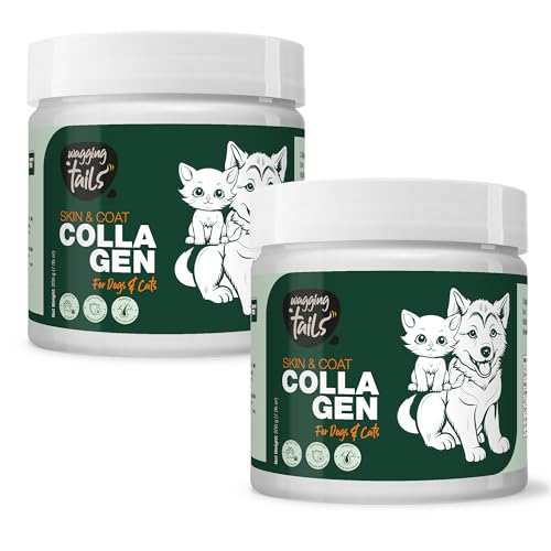 Image of Wagging Tails Skin & Coat Collagen for Dogs & Cats |Marine Collagen with Omega 3, 6 & 9, Biotin|Reduces Shedding & Itching|Shiny Fur & Healthy Skin|200g Powder|Pack of 2
