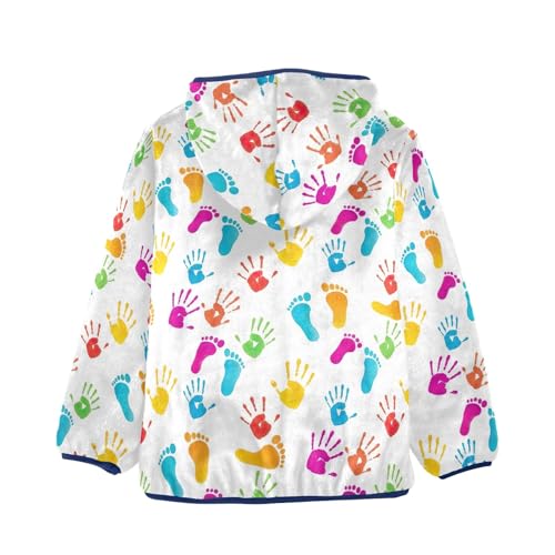 CHIFIGNO Colorful Handprints Footprints Kids Polar Fleece Lined Sweatshirt Jacket, Winter Jacket for Boys with Hooded 3T2