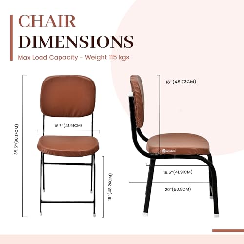 Image of Comfortable Office Study Computer Library Visitor Chair Without arm Rest with Iron Frame and Cushion seat Back, Chair Without Wheels (1, Tan, Standard)