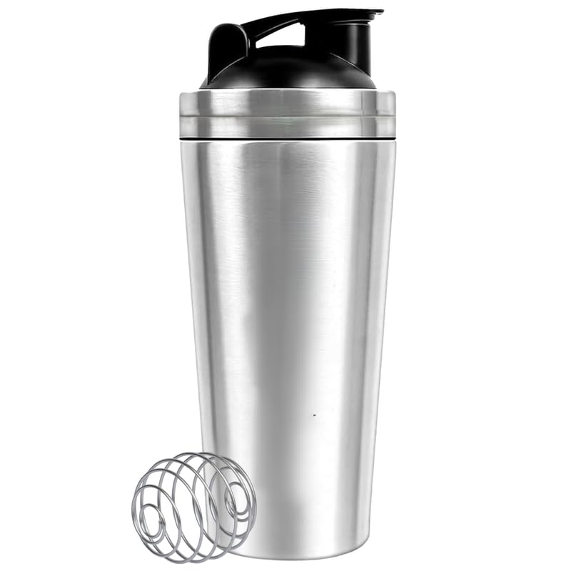 DASSIO Silver Stainless Steel Protein Shaker Bottle with Blender Mixer Ball | Leak Proof Gym Shaker for Protein, BCAAs, Creatine | BPA-Free, Travel-Friendly (Steel Shaker Bottles for Gym, 750ml)-image-4