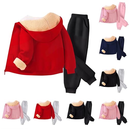 Boys Girls Fleece Lined Sweatpants Set 2 Piece Zip up Thick Hoodies Joggers Pants Sweatsuits Kids Tracksuits Outfits