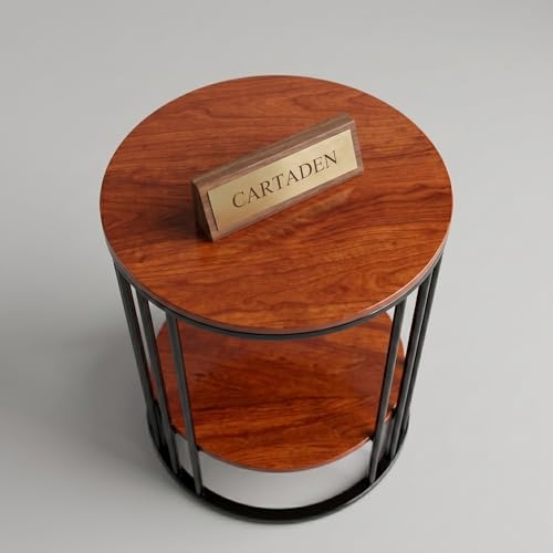 Image of CARTADEN Side Table, Small Round End Table with Lower Shelf, Nightstand for Small Spaces, Bedside Coffee Table for Living Room, Bedroom Black Brown