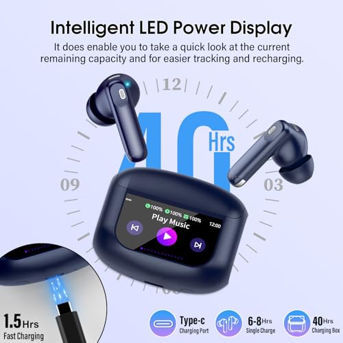 Image of Wireless Earbuds, Bluetooth 5.4 Headphones Multi-Function Touch Screen with 5 EQ Modes, 48H Ear Buds Bass Stereo with ANC Noise Cancelling /Transparency Mode, IPX7 Bluetooth Earbuds, Dark Blue