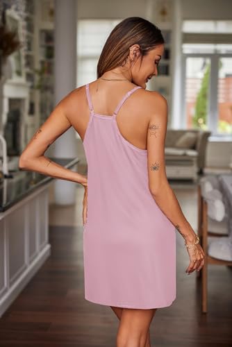 Image of Ekouaer Nightgowns for Women Cotton Sleepwear Sexy Sleep Shirt Adjustable Spaghetti Strap Night Gowns with Pockets S-3XL