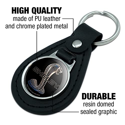 GRAPHICS & MORE Black Leather Shelby Cobra Logo Keychain
