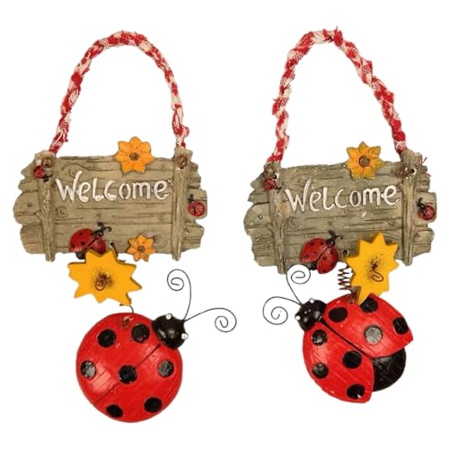 Lot de 2 panneaux de bienvenue à suspendre pour intérieur et extérieur, décoration de porte d'entrée avec coccinelle pour jardin de maison, panneau de...