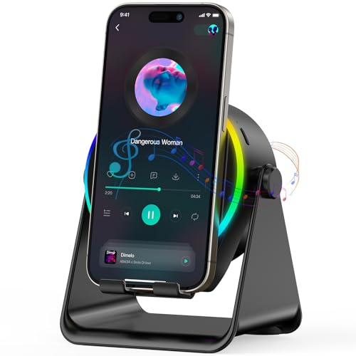 Wireless Induction Speaker- 4 in1 Bluetooth Speaker Phone Stand with Colorful Ambient Light 360°...