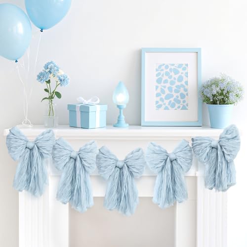 Image of Large Blue Bow Garland Banners for Coquette Birthday Party Decorations-Bow Themed Birthday Decor for Baby Shower Bridal Shower Bachelorette Party Wedding Favors Supplies (Blue)