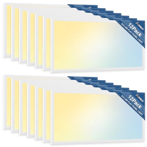 Amico 12 Pack 2x4 LED Flat Panel Light 30/35/45W 5500lm...
