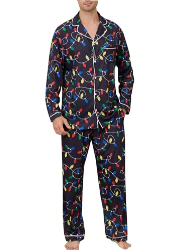 Couples Christmas Matching Pajamas Set for Men Women Xmas Pjs Sleepwear Button Down Loungewear with Pockets