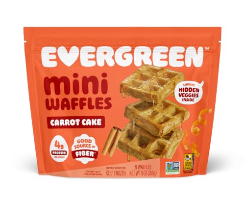 Evergreen Carrot Cake Mini Waffles - 100% Whole Grain Fruits & Veggies Dairy-Free No Preservatives Air Fryer Ready Frozen Breakfast or Snack (9 Count)
