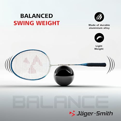 Image of Jager-Smith JS2000(Blue,White) Combo Aluminium Badminton Racquet with Tempered Steel Shaft & Featherlite 2 (Pack of 3) Feather Shuttles&Full Cover (Made in India)