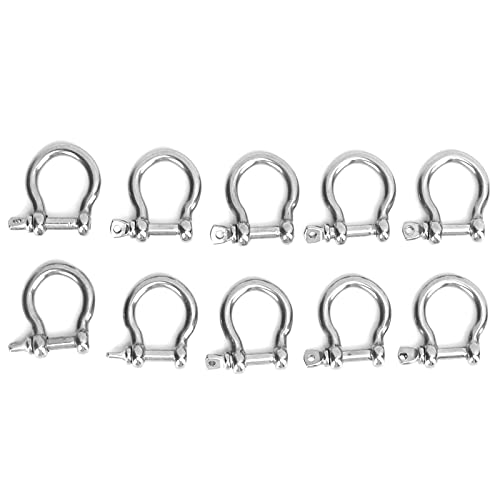 Bow Shackle, 10pcs Stainless Steel High Hardness DRing Anchor for Towing Camping Hiking Outdoor Sports (M4)