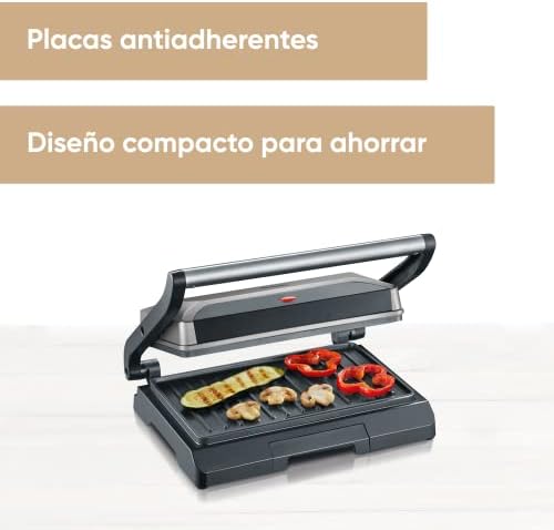SEVERIN – Parrilla eléctrica y grill de contacto sobremesa, plancha sandwichera antiadherente, parrilla de mesa con bandeja recogegrasas para fácil limpieza, 22.5x27x8.5 cm, metalizado, 800 W, KG 2394 SEVERIN – Parrilla eléctrica y grill de contacto sobremesa, plancha sandwichera antiadherente, parrilla de mesa con bandeja recogegrasas para fácil limpieza, 22.5x27x8.5 cm, metalizado, 800 W, KG 2394