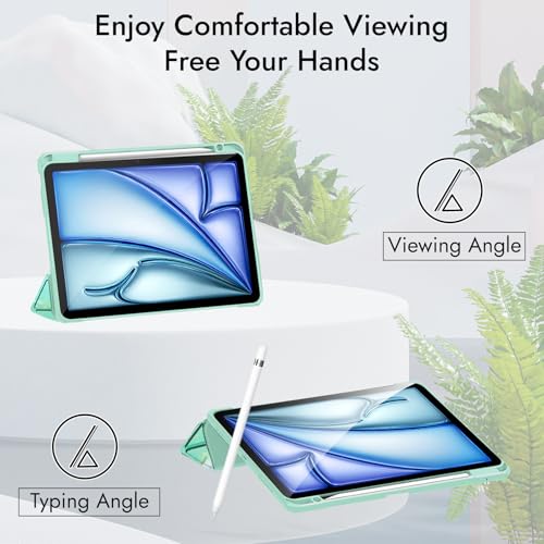Image of Robustrion Cover for iPad Air 13 inch M4 /M3 /M2 (2026 /2025 /2024) Cover Case with [Pencil Holder] [Transparent Back] Hybrid Case Cover for iPad Air 13 inch [Auto Sleep Wake Support] - Marble Green