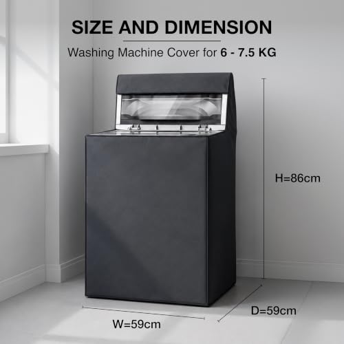 Image of Amazon Basics Waterproof Top Load Fully Automatic Washing Machine Cover for 6 kg, 6.5 kg, 7kg & 7.5 kg (Grey) - 59 x 59 x 86 cms