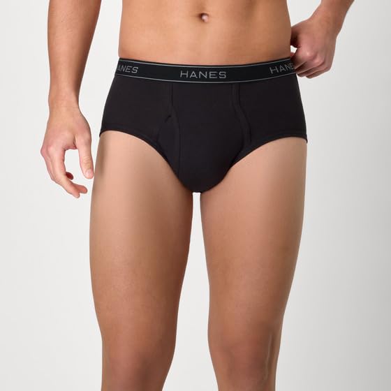 Image of Hanes Men's Underwear Briefs, Cotton Mid Rise Briefs, Covered Waistband, Moisture Wicking, Multi-pack