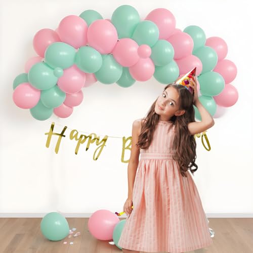 Image of Party Propz Birthday Decoration Items - 63 Pcs, Happy Birthday Decoration | Birthday Decorations for Girls | Pink Green Balloons for Bday Decoration | Birthday Banner(Cardstock)| Glue Dot, Arch Tape