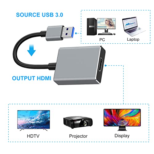 CHILTINA USB to HDMI Adapter, USB 3.0/2.0 to HDMI 1080P Video Graphics Cable Converter Compatible with Windows 7/8/8.1/10 ,Desktop, Laptop, PC,... - Image 5
