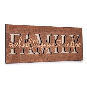 Lara Laser Works Personalized 3D Family Sign w/Names – 4 Wooden Colors, 2 Sizes – Decorative Wall Decor, Custom Wood Sign, Customized Gifts