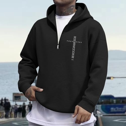 Proverbs Christian Hoodies for Men Quarter Zip Religious Faith Cross Bible Verse Letter Graphic Hooded Sweatshirts4