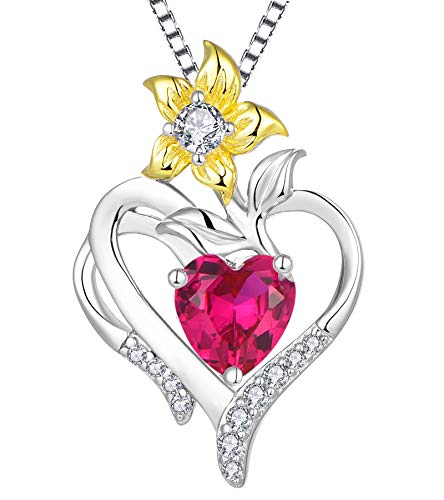 Yl Heart Necklace Sterling Silver Lily Flower Love Pendant 18K White Gold Created Ruby Jewelry For Women #TOP12