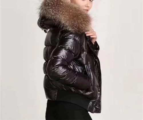 Tdvcpmkk Damen Winter Abnehmbare Daunen Kapuzenparka Warme Kurze Parka, Schwarz , M