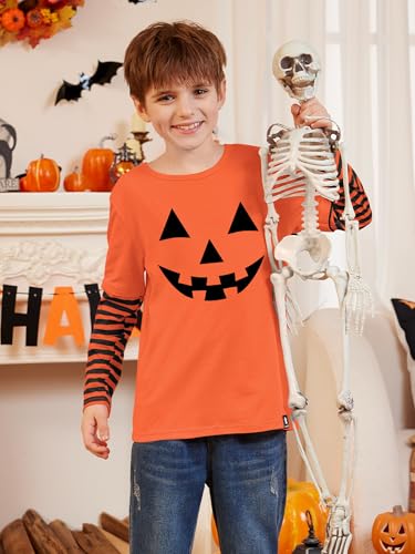 BesserBay Unisex Kids Halloween Funny Stripe Tee Shirts Long Sleeve Cute Patchwork Top 4-12 Years3