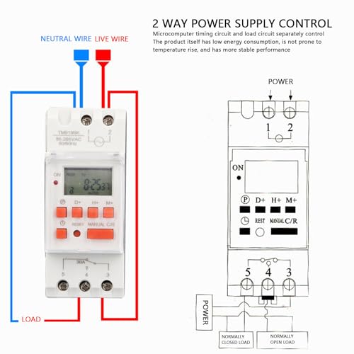Programmierbarer Digitaler Zeitschalter für Poolpumpen, Heizungen, Filter, 7 Tage 28 EIN/AUS-Timer-Einstellungen, AC85–265 V, LCD-Display, Digitaler Zeitschalter mit