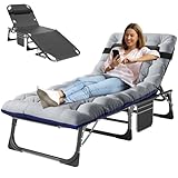 MOPHOTO Folding Chaise Lounge Chair 5-Position, Folding Cot, Heavy Duty Patio Chaise Lounges for Outside, Poolside, Beach, Lawn, Camping (Lounge Cot, Silver Azure)
