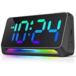 YsyYey Digital Alarm Clock for Bedroom, LED Alarm Clock RGB Display, Super Loud Alarm for Heavy Sleepers, Plug-In Bedside Clock Night Light, Table Clock Adjustable Brightness