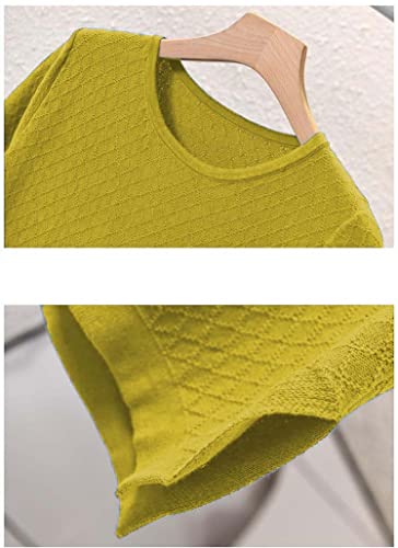 Image of Womens Short Sleeve Sweaters Tops Summer Thin Pullover Cotton Knit Shirt Crew Neck Lightweight Pointelle Blouse