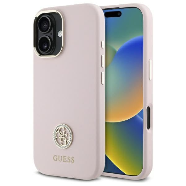 CG Mobile Guess GUHCP16SM4DGPP Coque pour iPhone 16 6,1" Rose Clair Logo Strass 4G