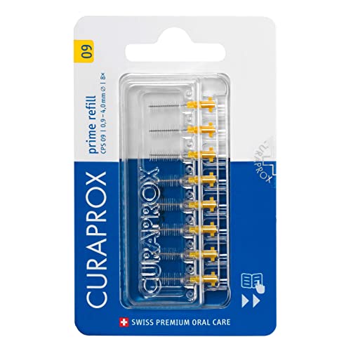 Curaprox Recharges de Brossette interdentaire CPS 09 Prime-ISO Taille 2, Jaune/Filaments Ultra-Fins/Paquet de 8 / Fabriqué en Suisse/Emballage Allemand
