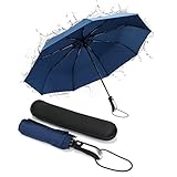 Lightweight'Teflon' 9 x Rib Windproof Canopy Compact Travel Umbrella | Automatic Open/Close | Waterproof EVA Zip-Up Travel Case & Anti-Slip Handle | Lifetime Replacement Guarantee by SuperBRO (Navy)