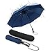 Parapluie de voyage compact "Teflon" léger à 9 nervures avec auvent | Ouverture / fermeture automatique | Étui de voyage EVA Zip-Up étanche et poignée antidérapante - Bleue