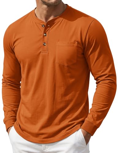 Cotrasen Henley Shirts for Men Cotton Long Sleeve Tee Dark