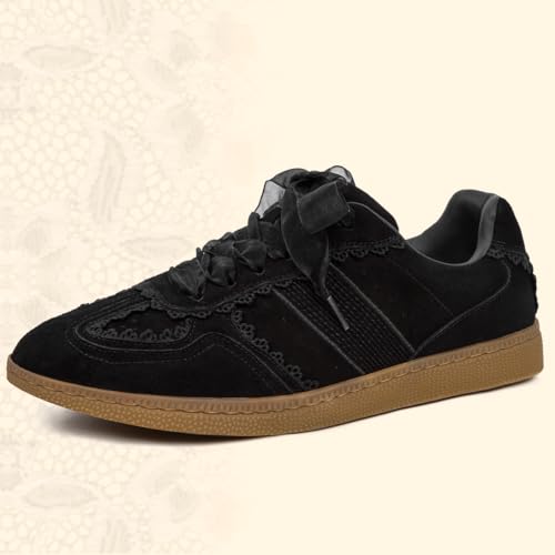 Image of Casual Sneakers for Women Lace Detail Elegant Ribbon Lace-Up Fashion Sneakers with Leather Upper Memory Foam Insole and Trendy Casual Shoes for Women