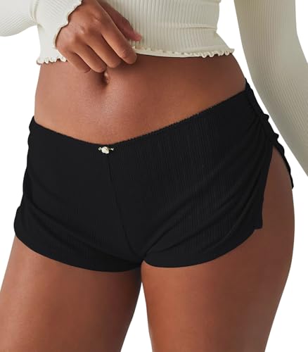 Trendy Queen Booty Shorts For Women Pajama Micro Sexy Sleepwear Cute Sleep Mini Bottoms 2025 Summer Lounge Beach Clothes Black M