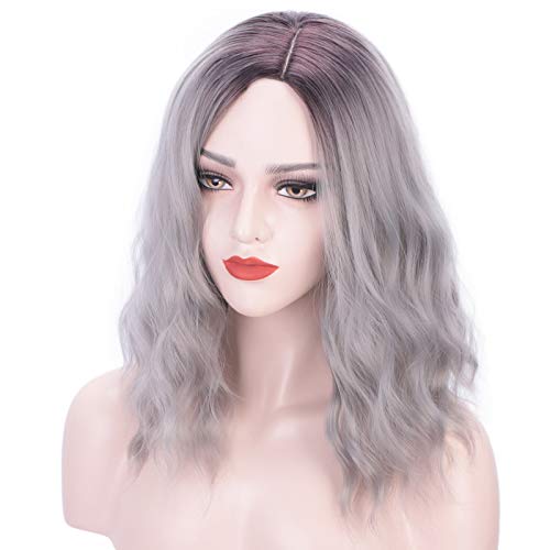 ProttyLife Curly Wave Wig Short bob Wigs Shoulder Length side part Women's Short Wig ombre color Synthetic Cosplay Wig Pastel Bob Wig for Girl Costume Wigs