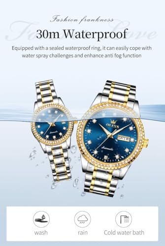 Image of OLEVS Couple Watch Men and Women His and Her Watches Set Analog Date Diamond Stainless Steel Waterproof Luminous Wrist Watch